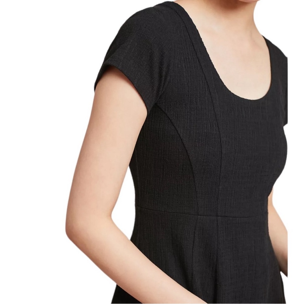 Anthropologie Black Fit-and-Flare Short Sleeve Dress - Picture 2 of 11